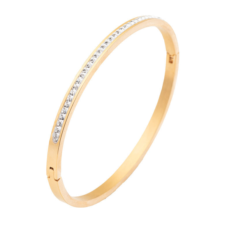 Diamond-Set Stainless Steel Opening Bracelet – Elegant Cuff for Women