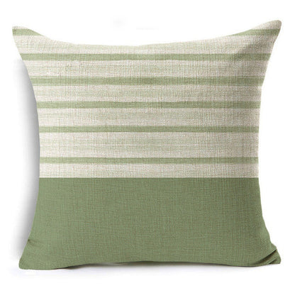 Green Geometric Print Linen Pillowcase – Modern Decorative Cushion Cover for Sofa & Home