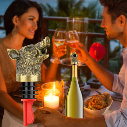 Wild Boar Head Wine Pourer & Bottle Stopper – Vacuum Sealing Wine Spout for Cocktails & Whiskey