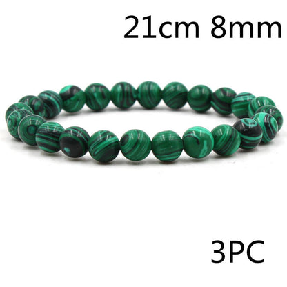 Malachite & Frosted Stone Elastic Bracelet – Natural Green Bead Jewelry for Women & Men