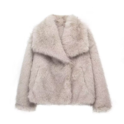 Women's Winter Plush Coat – Warm Fluffy Lapel Jacket