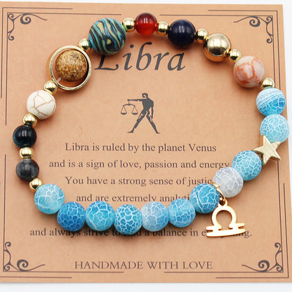 Zodiac Natural Stone Bracelet – Constellation Beaded Bracelet with Agate & Shoushan Stone