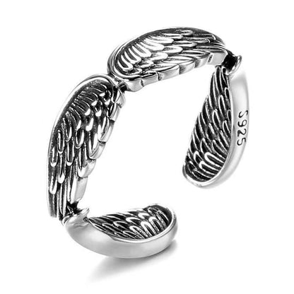 Love Couple Angel Wings Silver Ring – Romantic Jewelry for Women