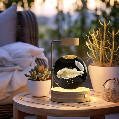 3D Crystal Ball Night Light – USB Wooden Base Bedside Lamp