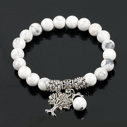 White Turquoise Frosted Bead Bracelet – 8mm Natural Stone Jewelry for Women
