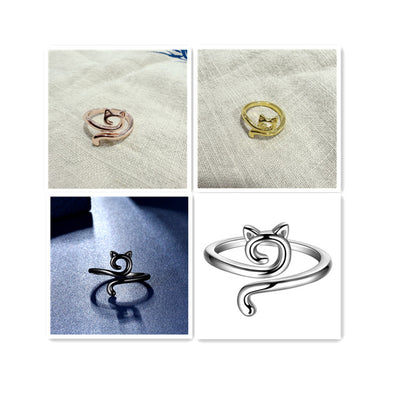 Adjustable Cat Knitted Ring – Cute Animal Jewelry for Women