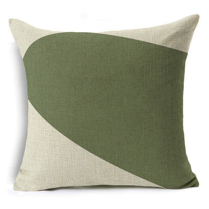 Green Geometric Print Linen Pillowcase – Modern Decorative Cushion Cover for Sofa & Home