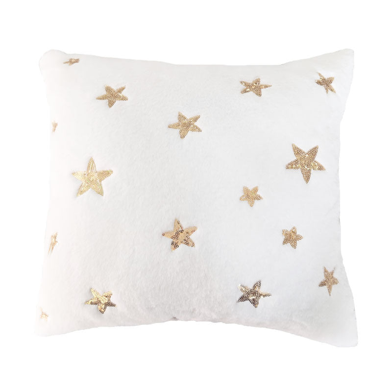 Christmas Plush Snowflake Sequin Pillow Cover – Festive Rabbit Hair Cushion Case for Holiday Decor