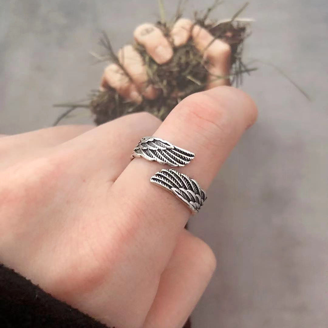 Love Couple Angel Wings Silver Ring – Romantic Jewelry for Women