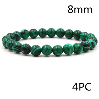 Malachite & Frosted Stone Elastic Bracelet – Natural Green Bead Jewelry for Women & Men
