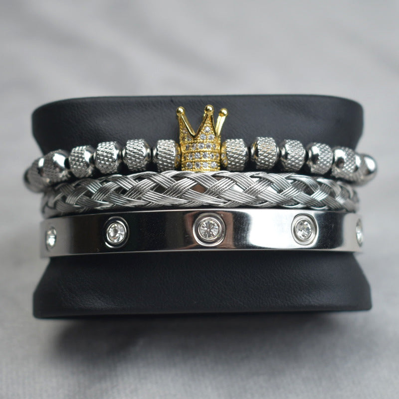 Crown Twist Woven Mesh Bracelet – Geometric Copper & Titanium Steel Jewelry for Women
