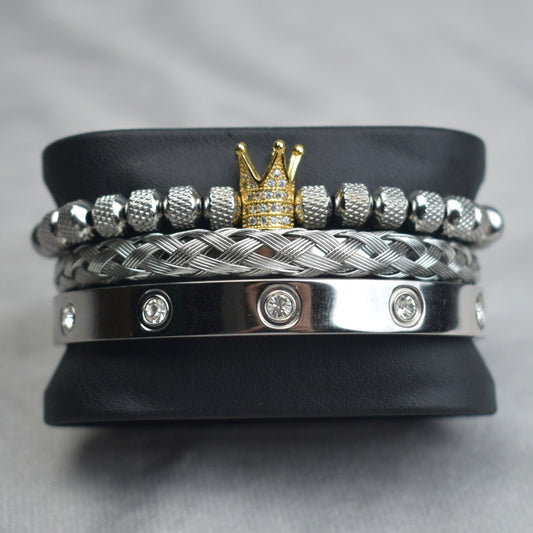 Crown Twist Woven Mesh Bracelet – Geometric Copper & Titanium Steel Jewelry for Women