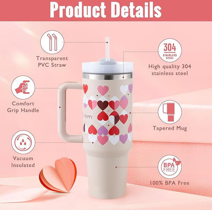 40 Oz Insulated Tumbler with Handle & Straw – Stainless Steel Vacuum Cup