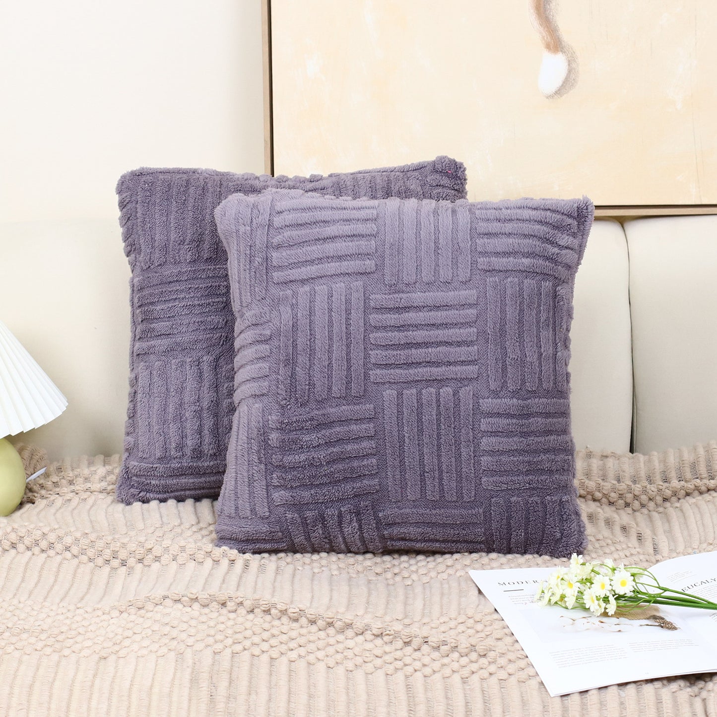 Woven Plush Pillowcase – Soft Textured Cushion Cover for Sofa & Bedroom Decor
