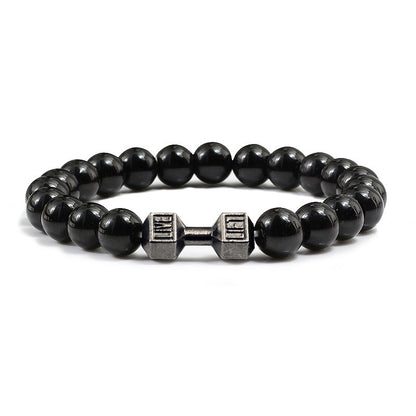 Stone Bead Barbell Bracelet – 8mm Electroplated Alloy Jewelry for Men & Women