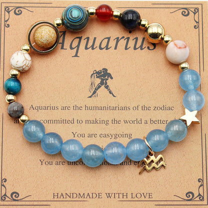 Zodiac Natural Stone Bracelet – Constellation Beaded Bracelet with Agate & Shoushan Stone