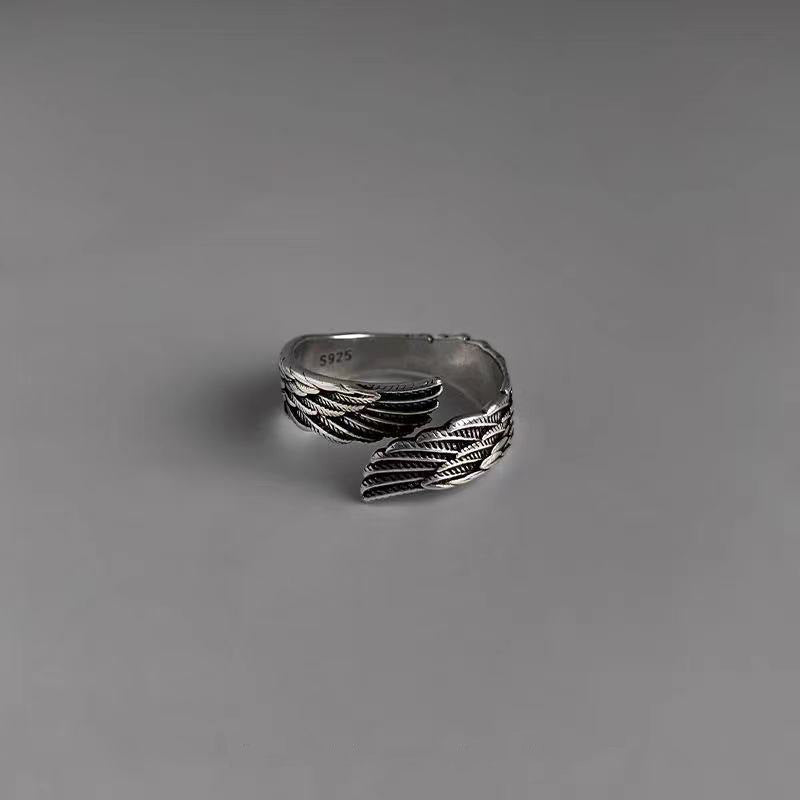 Love Couple Angel Wings Silver Ring – Romantic Jewelry for Women