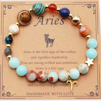 Zodiac Natural Stone Bracelet – Constellation Beaded Bracelet with Agate & Shoushan Stone
