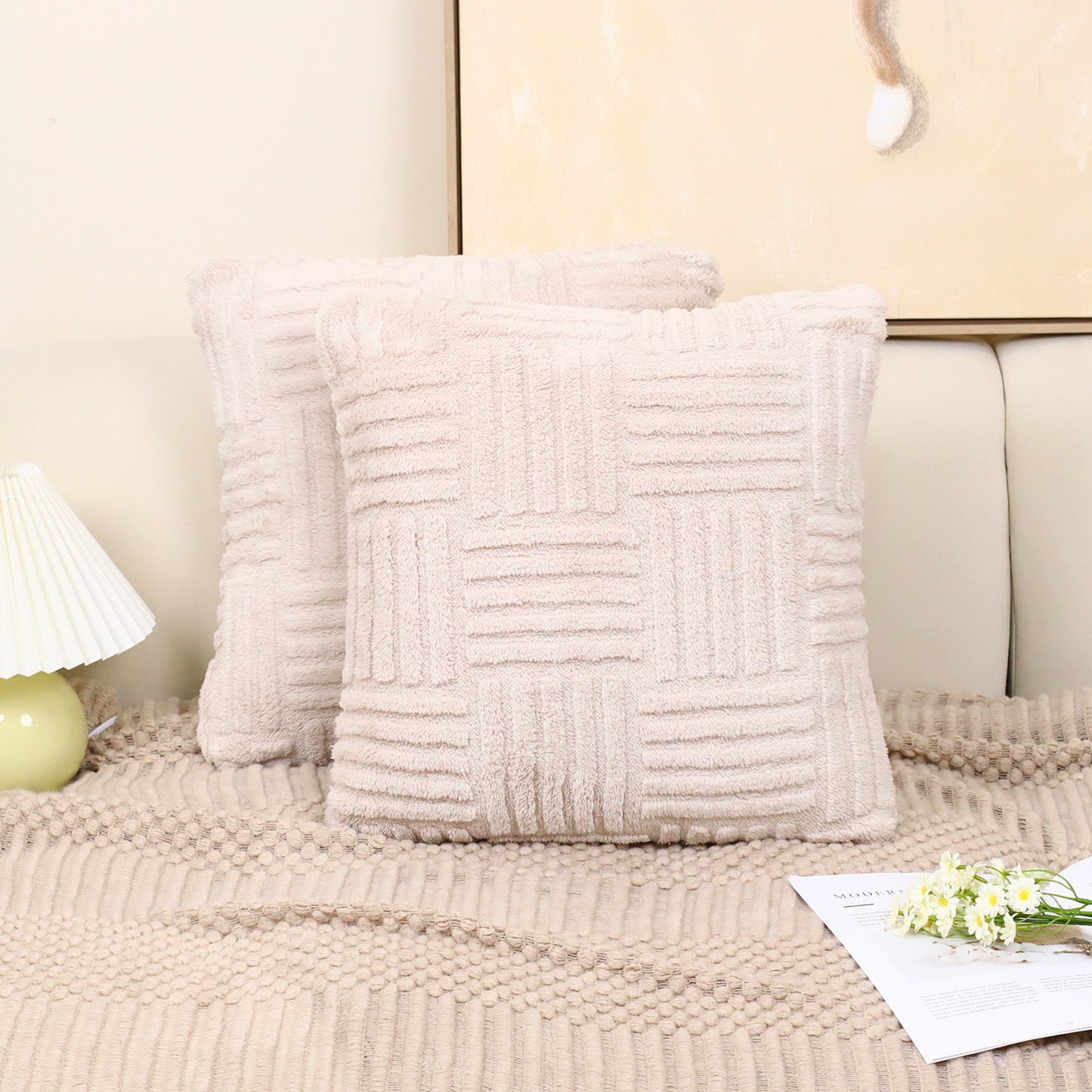 Woven Plush Pillowcase – Soft Textured Cushion Cover for Sofa & Bedroom Decor