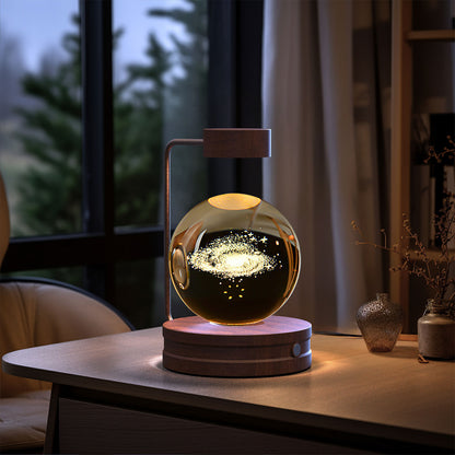 3D Crystal Ball Night Light – USB Wooden Base Bedside Lamp