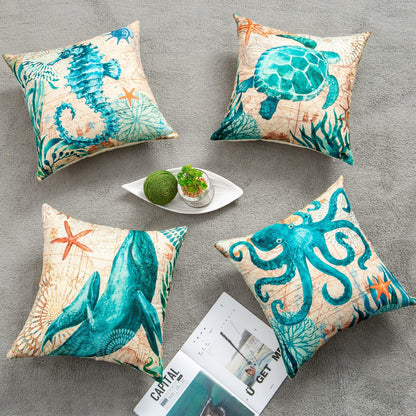 Sea Turtle Printed Throw Pillow Cases – Ocean Cushion Covers for Home Decor Sofa & Chair Seat