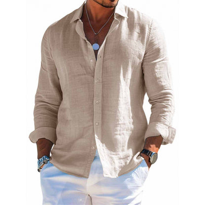Men's Long Sleeve Casual Shirt – Loose Lapel Button-Up Plus Size